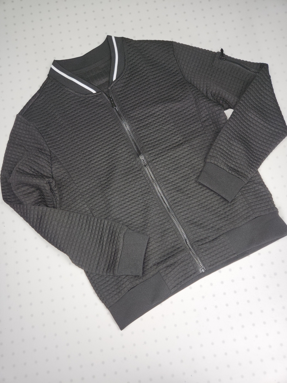 Men's Waffle Zip-Up Varsity Bomber Jackets, Textured Plaid Coats, Lightweight